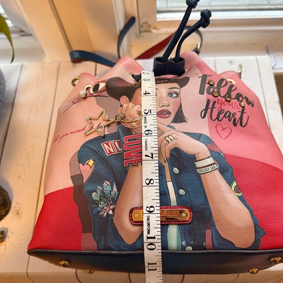 Nicole Lee | Multicolor Artistic Crossbody Bucket Bag with 3-D Embellishments - Picture 8 of 10